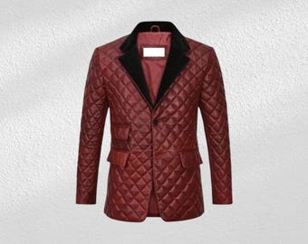 Roter gesteppter Lammleder-Blazer - Klassische Herrenjacke mit Knöpfen