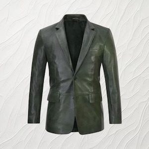 Brand New Men&#39;s Genuine Lambskin Leather Blazer Coat Soft TWO BUTTON Olive Green Jacket ||| Gift for Him ||| Anniversary Gift