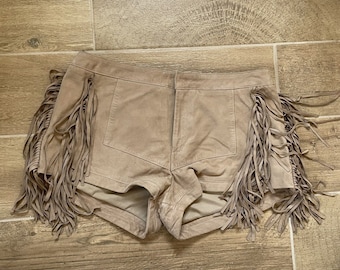Vintage Suede Leather Fringe Shorts: Handmade Lambskin Pants