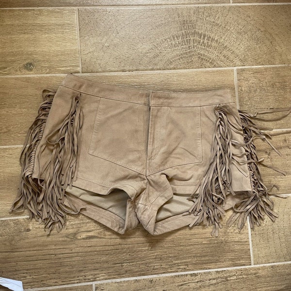 Vintage Leather Shorts Women's Custom Made Shorts Genuine Suede Leather Shorts Handmade Shorts For Ladies side Fringe shorts pants