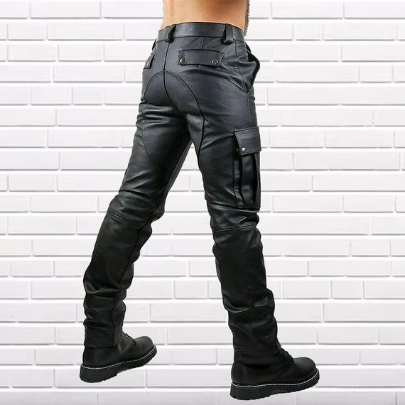 Mens Leather Pant Cargo Pants Real Black Leather Pants/trousers 