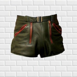 Green Leather Shorts Men: Designer Party Club Wear