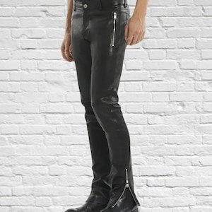 Men&#39;s Tight Leather Pants 80s Punk Rock Skinny Motorcycle Gothic Biker Trousers Bootcut leather pants