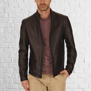 Men's Brown Genuine Lambskin Leather Jacket, Men's Brown Leather Biker Jacket, Men Brown Leather Jacket, Handmade Jacket