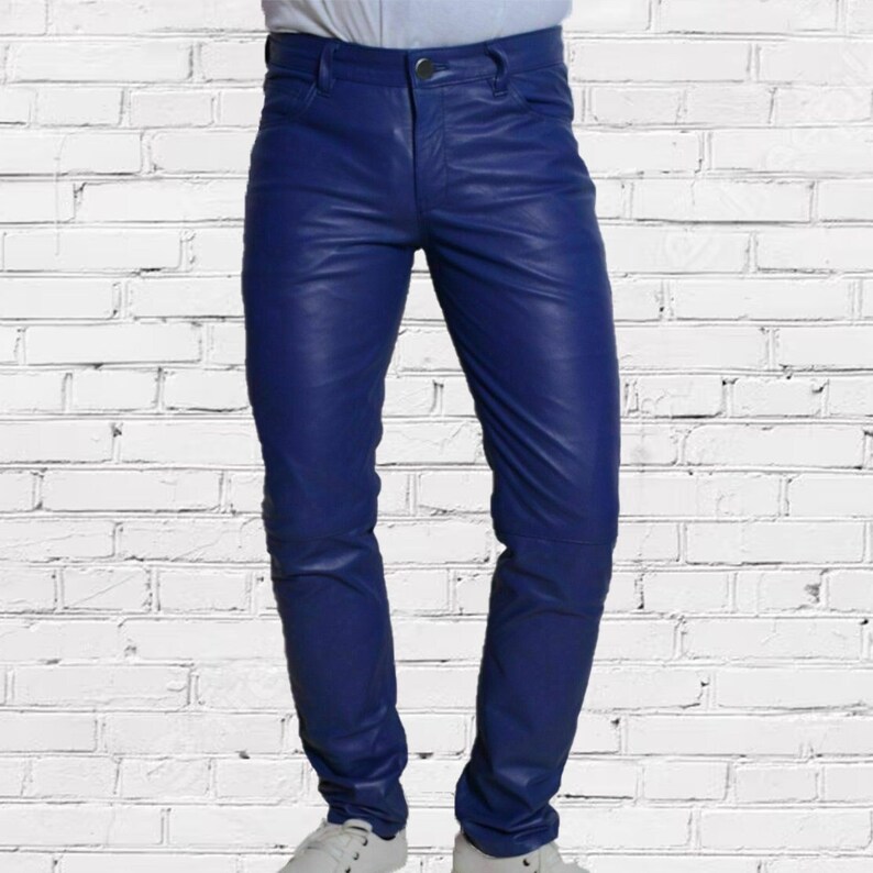 Mens Blue Leather Pants main image 1