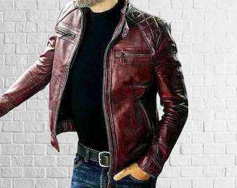Red Lambskin Leather Motorcycle Jacket - Biker Style