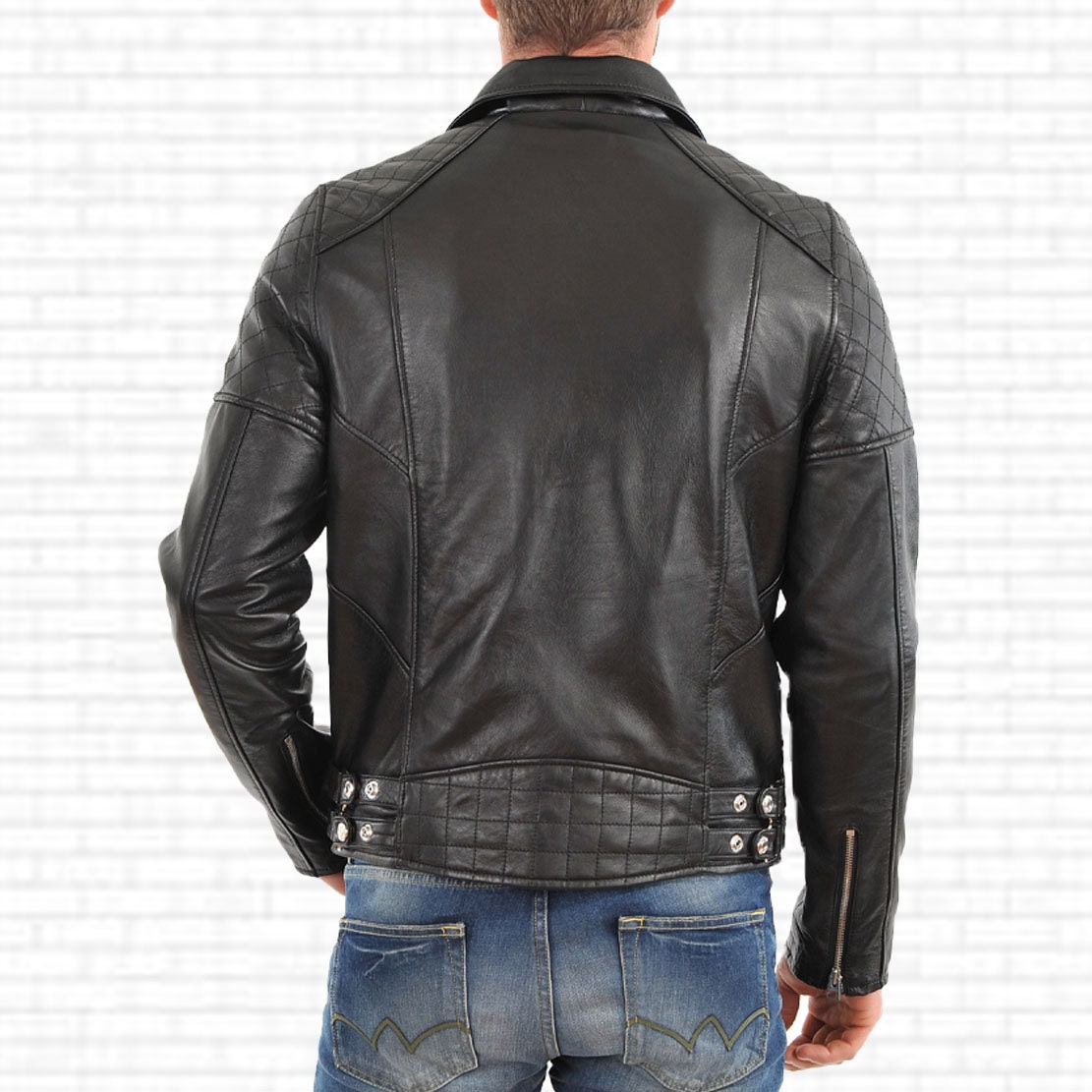 Urbann Vibe Mens Black Quilted Lambskin Car Coat With Brown Detailing Biker Luxury Outerwear