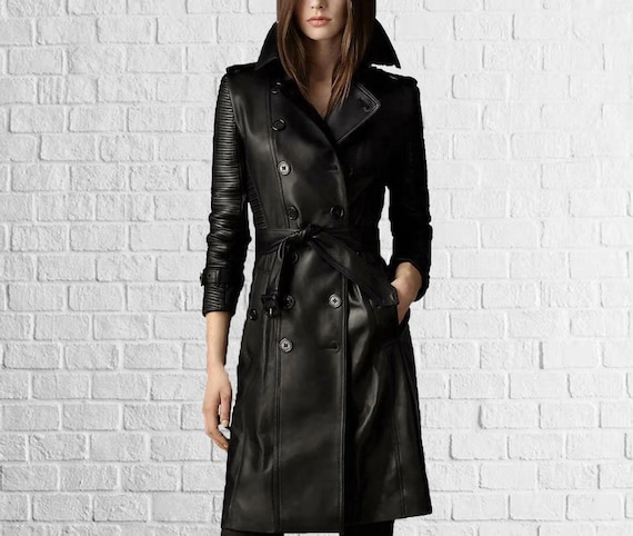 ジャケット・アウター vintage real leather long trench coat Womens Leather Trench Coat Silver S-M? Long Lambskin Vintage