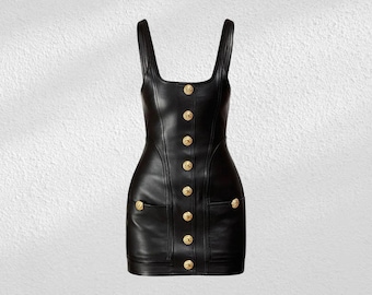 Handmade Lambskin Leather Dress: Sleeveless Black Outfit