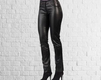 Handmade Black Lambskin Leather Pants: Women's Fit