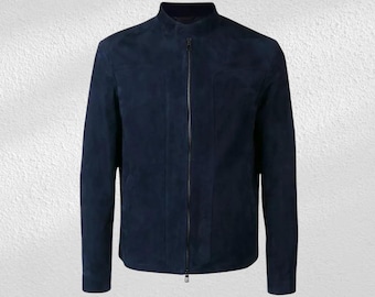New Men's Sheepskin Blue Suede Leather Jacket Biker Blue Handmade Party Wear Coat ||| Gift For Him |||