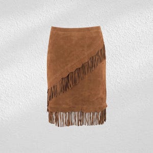 Tan Suede Fringe Leather Skirt: Handmade Sheepskin Boho Partywear