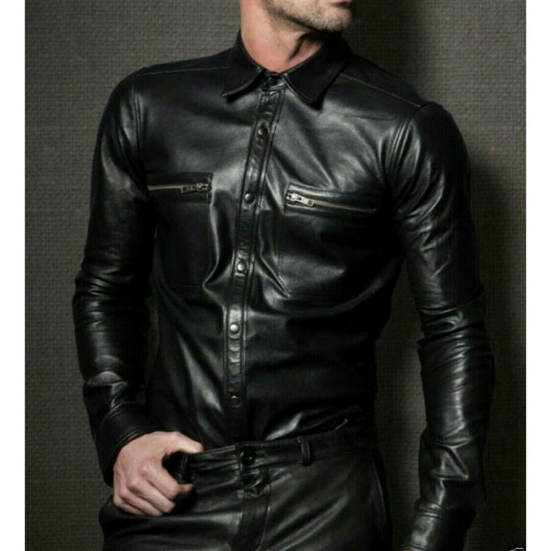 Mens Red Leather Pullover Shirt – Genuine Sheep Leather, Stylish & Comfortable - PULL1