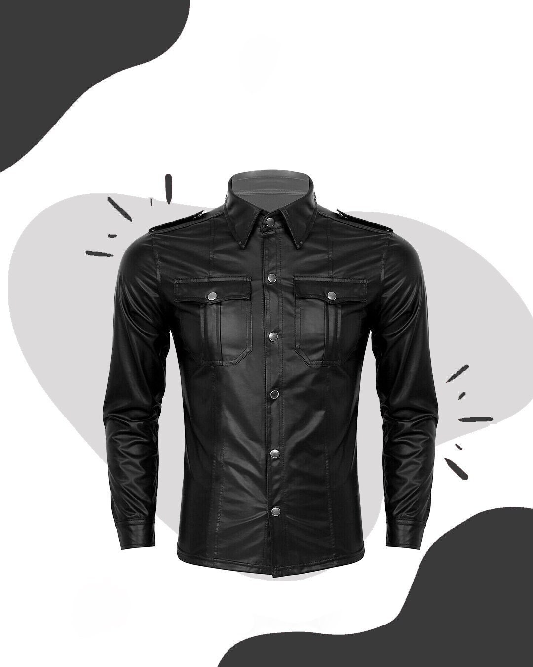 Black Leather Shirt Men Black Real Lambskin Mens Leather Etsy