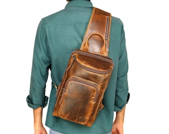 Vintage Brown Leather Messenger Bag – 14" Laptop Crossbody Shoulder Bag