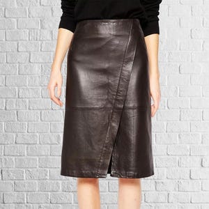 Handmade Black Lambskin Leather Skirt: Knee-Length Partywear