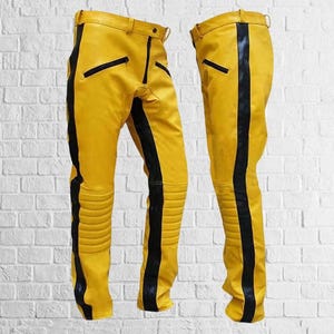 Men&#39;s Real Natural Soft Lambskin Leather Bikers Pants Contrast Panels Black and Dark Tan Pants