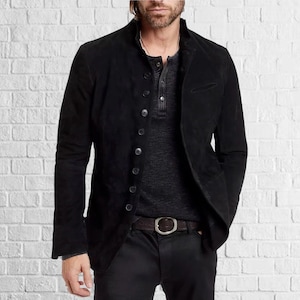 Black Suede Leather Jacket: Men's Vintage Tucker Jacket Blazer style