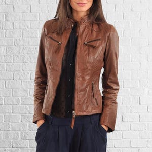 Leather Jacket Women Brown Winter Jacket , Lamb Leather Coat Bomber, Christmas Gifts For Her leather jacket woman fitted