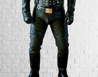 Men's Pants Black Classic Fitted Motorcycle or Casual Men's Leather Trousers Pants