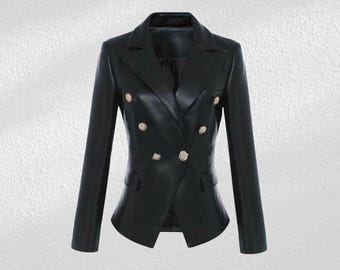 New Blazer Coat Genuine Lambskin Pure Leather Bomber Biker Blazer Black Color Women Leather Blazer