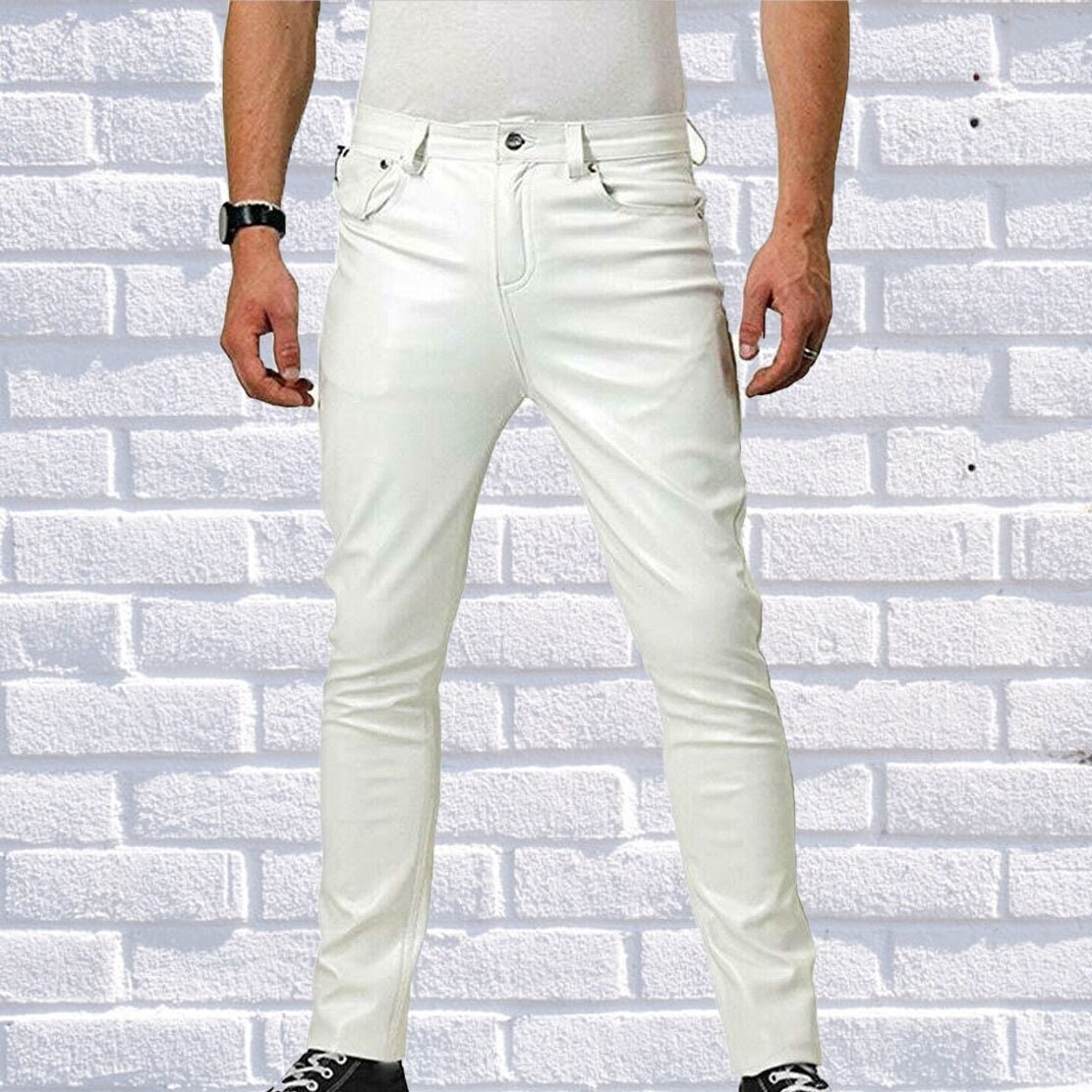 Men's White Leather Pants Stylish Leather Designers Party