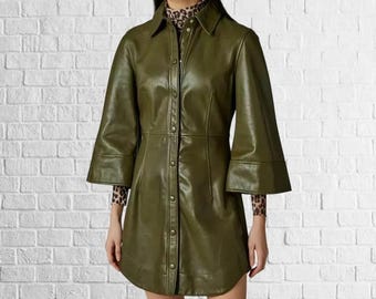 Handmade Women's Lambskin Green Leather Dress, Leather Outfit, Plus Size  Dress , Plus Size Leather Dress, Genuine Leather Dress, Party Dress - Etsy