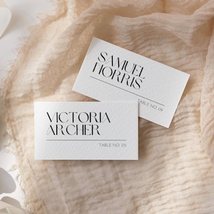 Plantilla minimalista para tarjetas de lugar de boda, tarjetas con nombres de mesa modernas, tarjetas para asientos, plantillas imprimibles de tarjetas de lugar de Canva, descarga instantánea, BW011