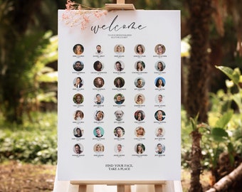 Personalized Seating Chart with Photo of Your Guests, Find Your Face Wedding Sign, Seating Plan, Canva Template, Instant Download, BW016