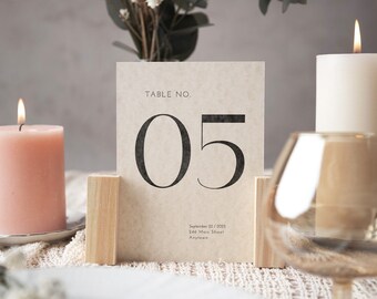 Wedding Table Number Sign Template, Modern Table Numbers Canva Template, Printable & Editable, 5x7, 4x6", A5, A6, Instant Download, BW011