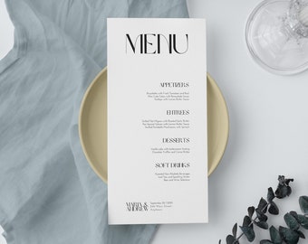Wedding Menu Template, Minimalist Elegant Menu, Editable Printable Wedding Menu, Simple Wedding Menu Canva Template, Instant Download, BW011