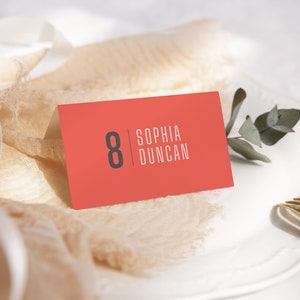 Tarjetas de lugar de boda retro, plantilla de tarjeta de asiento, tarjetas de lugar planas y de tiendas de campaña totalmente editables, plantilla Canva, descarga instantánea, BW008