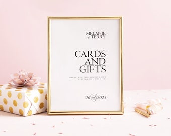 Cards and Gifts Sign Template, Wedding Gifts Sign, Tabletop Cards & Gifts Sign, Editable 6 sizes Canva Template, Instant Download, BW016