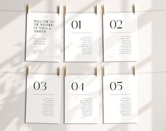 Wedding Seating Chart Canva Template, 4x6, 5x7 Wedding Table Seating Chart Cards, Editable & Printable Seating Plan, Instant Download, BW011