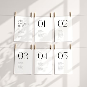 Wedding Seating Chart Cards: Elegant Table Arrangement (Canva Template, Instant Download) BW011
