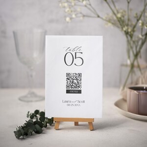 Wedding Table Number Sign Template, QR Code Menu, Editable Canva Template, Minimalist Simple Elegant, Instant Download, BW027