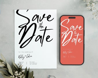 Minimalist Save the Date Card Canva Template, Modern Printable & Electronic Template, Digital Wedding Save the Date, Instant Download, BW005