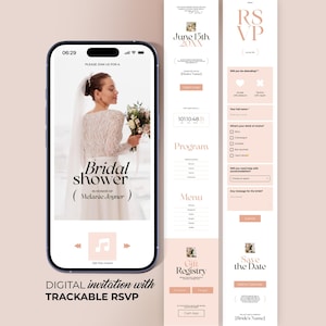 Digital Bridal Shower Invitation Website with Live Countdown, RSVP, Map, Regisrty, Save the Date (Web Template)