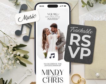 Minimalist Digital Wedding Invitation with RSVP, Save the Date, Music, Directions, Countdown, Registry, Details (Canva Website Template)