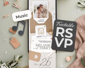Wedding Invitation Website and HTML Email: Digital Invite with RSVP Tracking, Countdown, Music, Save the Date, Details (Canva Template)