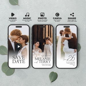 Wedding Video Save the Date Template, Animated Wedding Invitation, Editable Digital Save the Date Canva Template, Instant Download, BW016