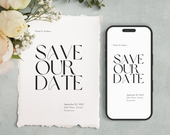 Minimal Save the Date Card Template - Minimalist Save the Date - Modern Canva Template with Electronic Option - Instant Download - BW011