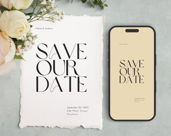 Minimal Save the Date Card Template - Minimalist Save the Date - Modern Canva Template with Electronic Option - Instant Download - BW011
