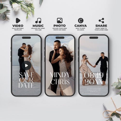 Video animado para guardar la fecha de boda: Plantilla de Canva con foto editable (descarga instantánea) BW025