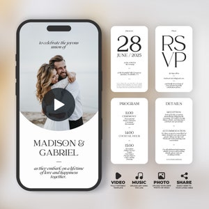 Animated Wedding Invitation Template: Digital Video Invite with RSVP (Canva Editable) BW023