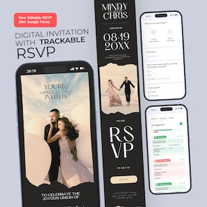 Invitación web para boda oscura: RSVP en línea, plantilla editable (descarga digital) BW025