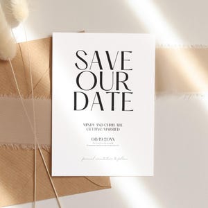 Minimalist Wedding Save the Date Card: Editable Canva Template (Instant Download, 5x7&quot; & A5) BW025