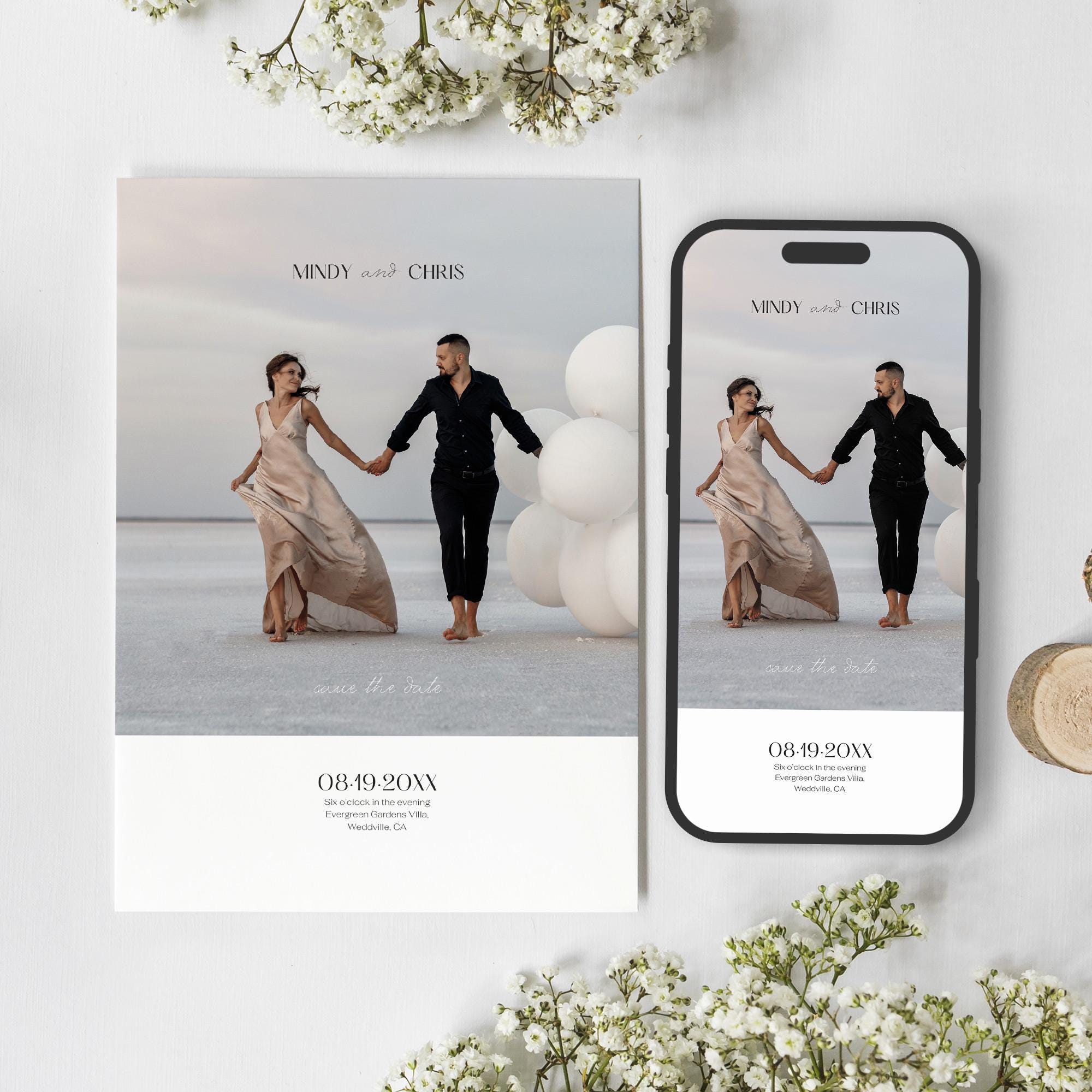 Save the Date Card, Minimalist Digital Invite, Template with Photo, Editable Save the Date Card, Canva Template, Instant Download, BW025