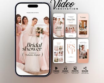 Digital Bridal Shower Video Invitation, Animated Invite, Editable Canva Template