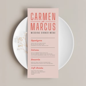 Retro Wedding Menu Template: Editable Printable Canva Design (Instant Download) BW008